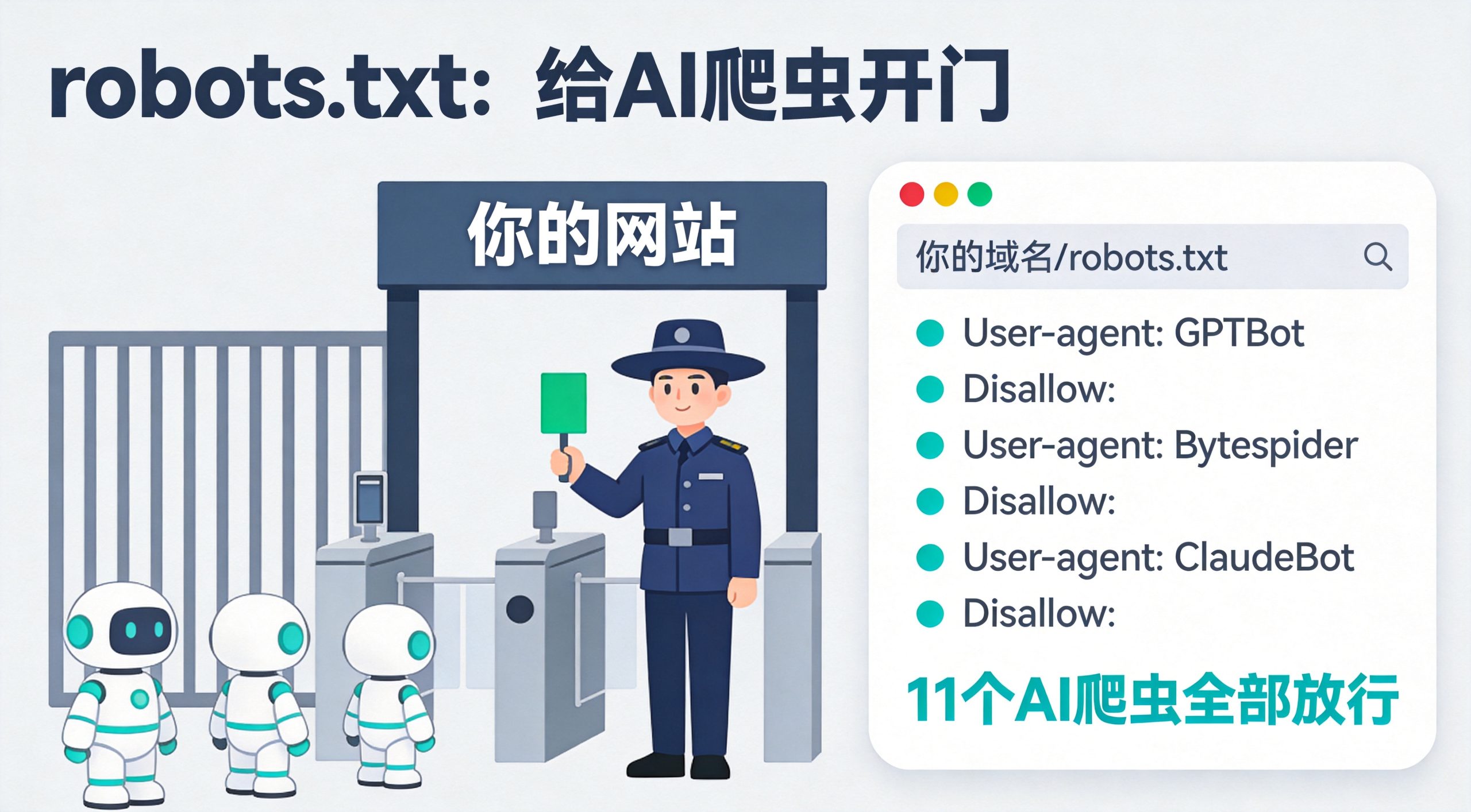 robots.txt配置放行AI爬虫:GPTBot、Bytespider、ClaudeBot UA清单