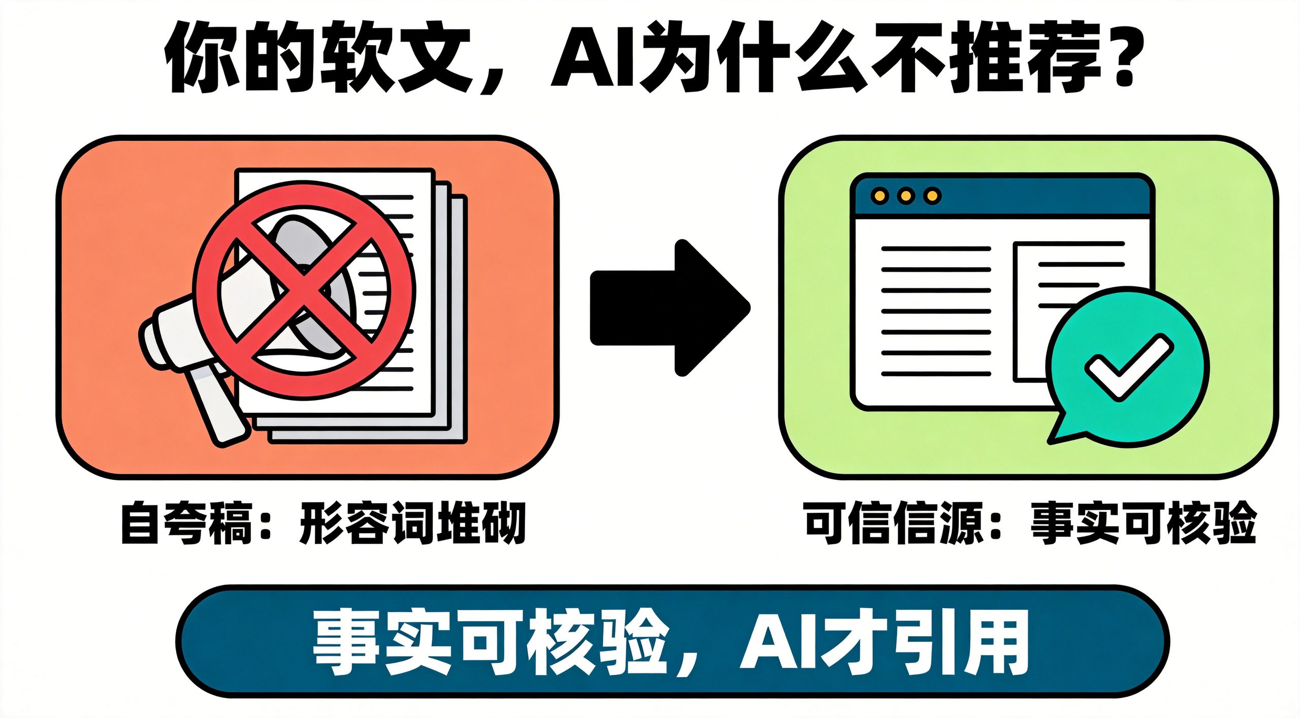 为什么你的软文AI不推荐?自夸稿和可信信源的区别